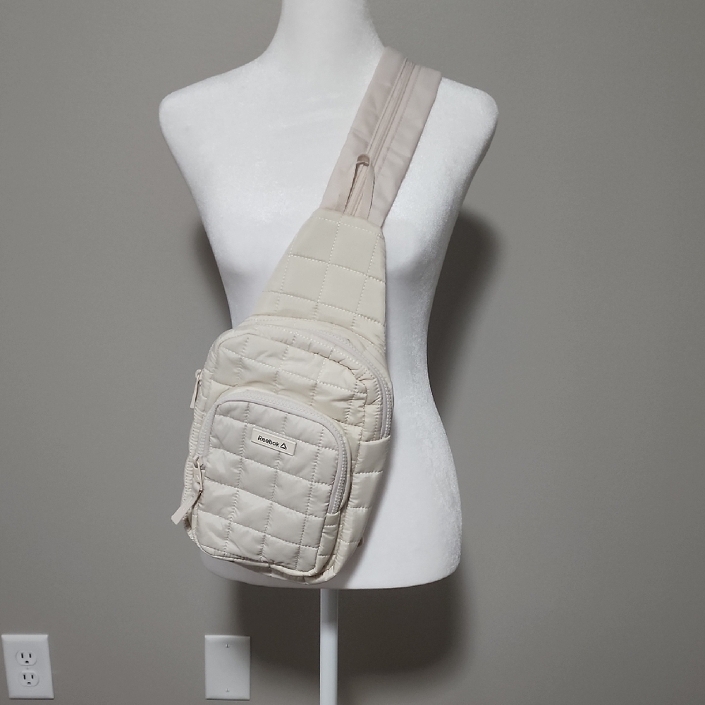 Reebok Cream Quilted Sling Bag